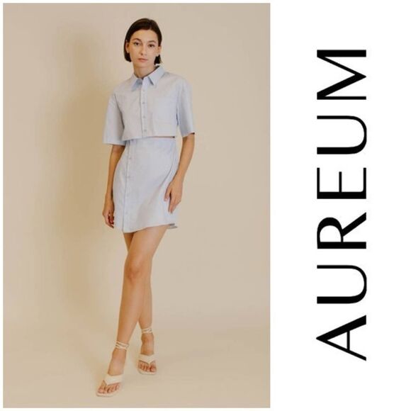 Aureum The Label Baby Blue Poplin Cut Out Dress Size XS - Picture 1 of 14